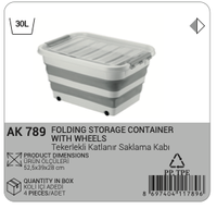 Afossa AK 789 30L (8Gal) Conteneur de rangement multi-usages robuste en silicone pliable et écologique avec roues