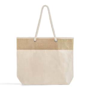 <b>Large</b> Fancy Solid Color <b>Canvas</b> Rope Tote <b>Bag</b> RJ260 Pattern - Product Image 1