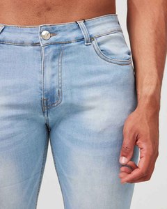 Men's Light Blue Denim Bermuda Shorts Mid Waist Button Fly Casual Style Woven Cotton Breathable Pockets - Product Image 6