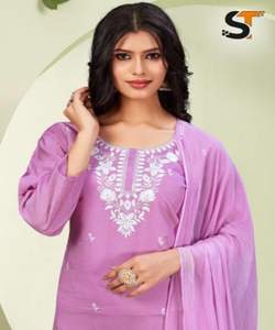 Brodé Salwar Kameez Boutique pakistanais élégant trois pièces formel coton élégant blanc cousu mariage Long costume de fête - Product Image 3