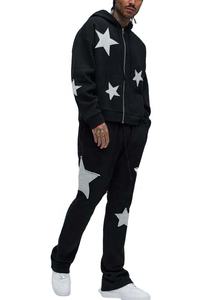 2025 100% Cotton Fleece Two Piece <b>Applique</b> Patch zip up Embroidered Flared Tracksuit Streetwear Oversized Acid Wash Tracksuit - Product Image 3