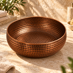 Bol à pédicure rond artisanal en cuivre martelé antique NJ, bassin portable pour bain de pieds, spa pour usage domestique et professionnel - Product Image 5