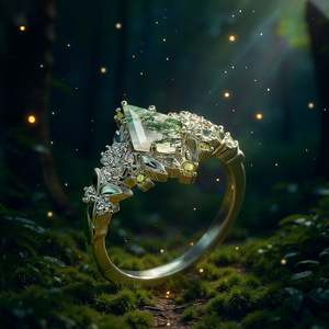 Anillo de Compromiso Jeulia Midsummer Night con Flor de Pansy y Ágata Musgosa - Product Image 5