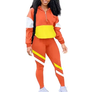 Nuevo traje de Jogger personalizado para mujer, fabricante de chándal de dos piezas, conjuntos de chándal de Color naranja, ropa de mujer - Product Image 1