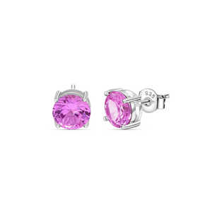 2 Carat Pink Diamond Daily Wear <b>Stud</b> Earrings for Women Trendy Geometric Design Religious Style Rhodium Gold Plated for Parties - Product Image 2