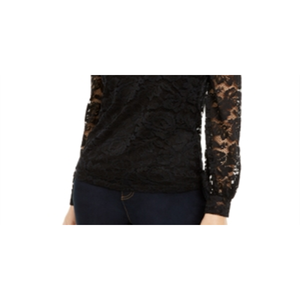 INC International Concepts Blusa de encaje negra con cuello simulado para mujer, talla pequeña XL, Top de encaje negro con cuello simulado, talla pequeña XL - Product Image 3