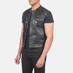Gilet en cuir de vachette sur mesure de haute qualité pour homme, grande taille, coupe ajustée, motif écossais, col en V, toile respirante - Product Image 2