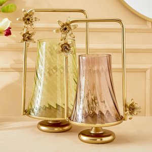 Glass & Metal <b>Candle</b> Holder - <b>Small</b> Handcrafted antique gold metal style metal dining table light luxury glass decorations - Product Image 2