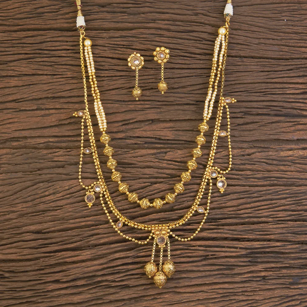 Đồ trang sức thời trang Thiết kế cổ tuyệt đẹp Bollywood mala Dây chuyền Set với mạ Vàng 18290 moti