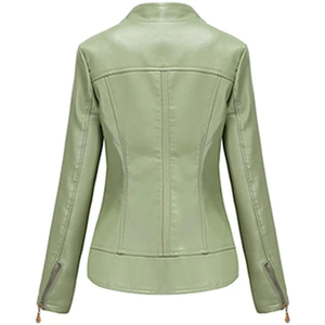 Chaqueta de Cuero para Mujer al por Mayor, Transpirable, Resistente al Viento, de Invierno, Manga Larga, Diseño Sólido, Logotipo Personalizado OEM - Product Image 4