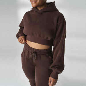 Sweat-shirts à capuche courts pour femmes en tricot d'hiver imprimés sur mesure, 100% coton, lourd, manches longues, respirant - Product Image 2