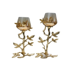 Bougeoir en verre plaqué or avec logo personnalisé et motif de fleur du Ramadan Support en aluminium sans flamme pour l'éclairage de la maison - Product Image 1