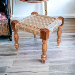 มาใหม่ล่าสุดที่ทันสมัยหรูหรามือถักออตโตมันไม้ไผ่พักเท้าแต่งหน้าสตูลสบายสตูลกระดูกฝังคอนโซล - Product Image 2