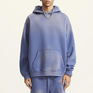 Sweat à capuche 100% coton imprimé bouffant personnalisé de haute qualité 500gsm lavage à l'acide soleil fané en détresse sweats à capuche surdimensionnés lourds - Product Image 1