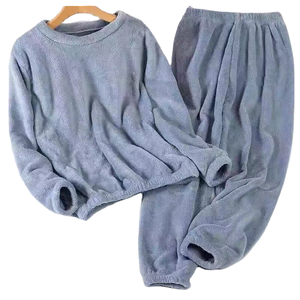 Automne hiver unisexe flanelle pyjama ensembles décontracté 100% Polyester épais doux confortable régulier chaud solide haute polaire à capuche - Product Image 6