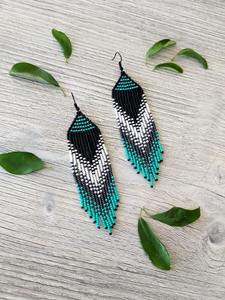 Latest Handmade Classic Turquoise Beaded Charm Earrings Long Drop Dangle for Parties and Daily Wear at Low Cost - Product Image 5