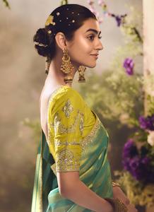 Banarasi Zari-Saree en tissu brodé, bordure en soie, style pakistanais, pour mariage et fête - Product Image 3