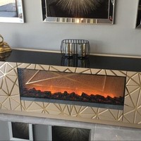Table basse avec foyer électronique en panneau de bois, connexion Bluetooth, design moderne et luxueux en or, meubles de salon