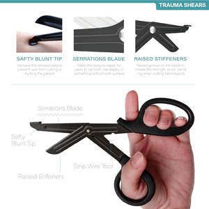 Tijeras de Trauma de Acero Recubiertas de Fluoruro Negro de 7.5 Pulgadas, Juego de Tijeras para Vendajes Premium con Hojas Antiadherentes para Paramédicos y Enfermeras - Product Image 3