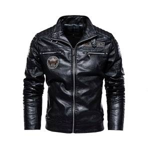 Chaqueta de cuero vintage de motorista para hombre con cuello levantado, diseño de múltiples bolsillos, chaqueta de cuero genuino PU de alta calidad directa de fábrica para hombre - Product Image 3