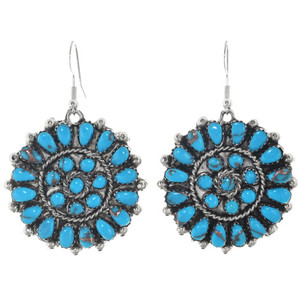 Boucles d'oreilles pendantes en argent avec grappes circulaires Turquoise French Hooks 0138 - Product Image 2