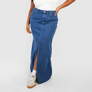 กระโปรงแมกซี่ผ้ายีนส์เอวสูงผ่าข้างแบบลำลองสำหรับผู้หญิงเอวสูงระบายอากาศได้ดีเซ็กซี่แนวเอวธรรมชาติสีพื้นสำหรับฤดูใบไม้ผลิฤดูร้อน - Product Image 4