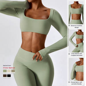 Conjunto de Yoga transpirable de secado rápido para mujer, ropa deportiva de patrón sólido, ropa de gimnasio, conjunto de Yoga de secado rápido para mujer - Product Image 5