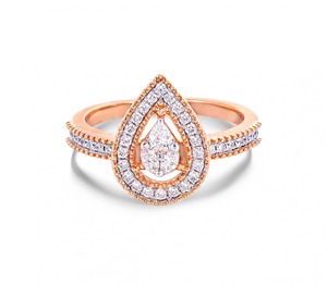 Anillo de Oro Sólido de 14K con Halo de Diamantes en Forma de Lágrima, Corte Redondo, Opciones de Diamantes Cultivados en Laboratorio y Naturales, Color D a G, Claridad IF a SI2, Joyería - Product Image 1