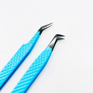 Pinzas de pestañas de acero inoxidable ecológicas con agarre de Diamante Azul cielo con pinzas de volumen de arranque con punta de fibra puntiaguda negra - Product Image 3