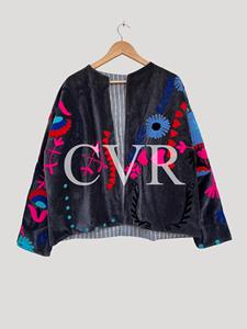Manteau en velours brodé à la main à motif floral, col rond, manches longues, grande taille, vêtements d'extérieur pour femmes, style bohème décontracté - Product Image 2