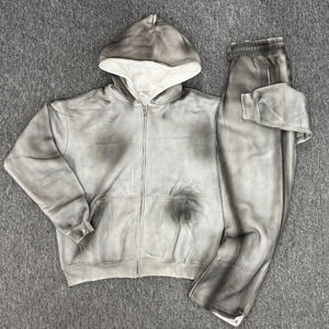 Sweat à capuche personnalisé avec broderie en détresse graphique coton surdimensionné Boxy vintage délavé à l'acide sweat à capuche avec fermeture éclair pour hommes - Product Image 2