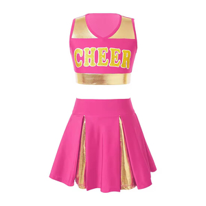 Fournisseur d'usine, vente en gros d'uniformes de cheerleading, nouveau style, logo personnalisé, 100% polyester, ensemble de vêtements de cheerleading élastiques - Product Image 1
