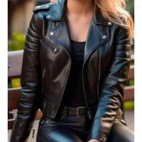 Blouson de motard de style européen BS International, personnalisé avec logo, en cuir de veau véritable et toile imperméable sur le devant