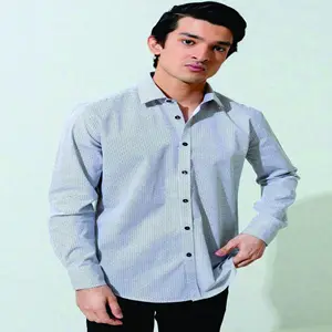 고품질 남성용 코튼 린넨 헨리 셔츠 남성용 원사 염색 셔츠 긴 소매 캐주얼웨어 비치웨어 티셔츠