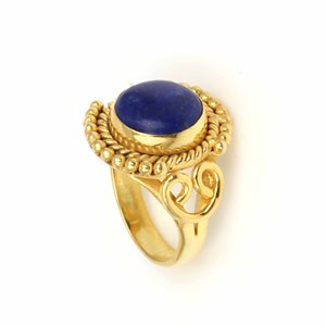 Bague personnalisée en laiton plaqué or antique Lapis Lazuli pierres précieuses de créateur bijoux faits main pour femmes cadeau de fête d'anniversaire pour femmes - Product Image 5