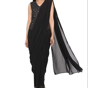 Saree indien pakistanais longue Georgette en soie au sol pour femme Logo personnalisé nouveauté vêtements de mariage et de fête - Product Image 1