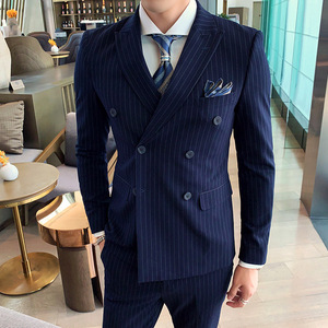 Completo Blazer da ballo blu da uomo 3 pezzi formale doppiopetto giacca classica impermeabile traspirante taglie forti da sposo per - Product Image 1