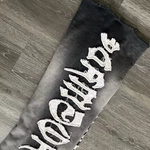 Pantalon de survêtement décontracté pour homme, taille mi-haute, coupe droite, léger, avec broderie effet usé, tendance, vente en gros pour les professionnels - Product Image 5