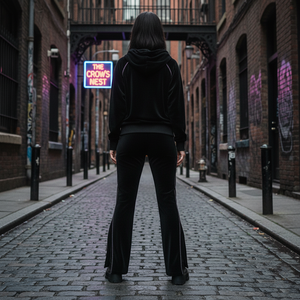 Custom Y2K Streetwear Solid Short Top Skinny Fit <b>Velour</b> <b>Tracksuit</b> Set Zip Hoodie Split Hem Flared Sweatpants - Product Image 2