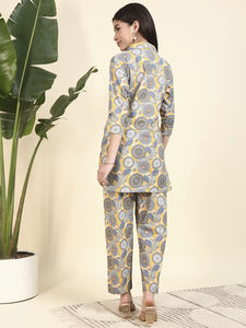 Premium Cotton Knitting Floral Button Pattern Above Knee Slit Summer Shirt Palazzo <b>One</b> Set Women | Breathable | Casual Ethnic - Product Image 6