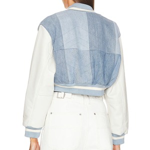 OEM กางเกงยีนส์สีฟ้าอ่อนงาช้างกระดุมสแน็ปด้านหน้ากระดุมกระดุมกระดุมกระดุมสแนปสำหรับผู้หญิงเสื้อครอปเสื้อแจ็คเก็ตกีฬามหาวิทยาลัย - Product Image 3