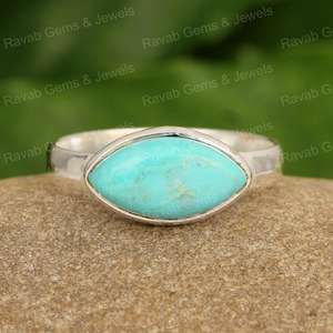 Véritable Arizona Turquoise Marquise Forme 8x16mm Fine Handmade 925 Sterling Silver Bezel Ring for Women Rose Gold Hot Selling for - Product Image 3