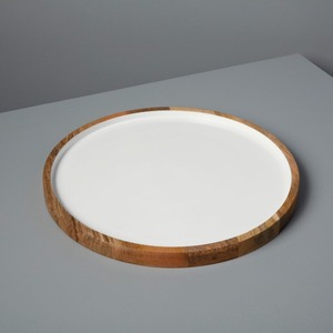 Plateau de service rond en bois de manguier émaillé avec intérieur blanc Plateau en bois fait à la main Assiette de vaisselle plate rustique - Product Image 5