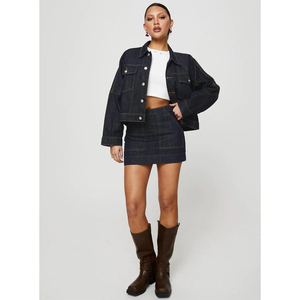 Venta al por mayor 2025 elegante chaqueta vaquera de diseño sólido mujeres Logotipo de color personalizado impreso ropa de calle Otoño Invierno OEM lana de pie - Product Image 3