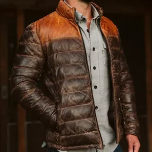 New Arrival Bubble Coats Motorcycle Coat With Pocket Men's <b>Leather</b> Plain <b>Dye</b> Windproof Jacket - Product Image 3