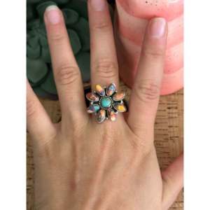 Southwest Handmade Turquoise Opal Sterling Silver <b>Adjustable</b> <b>Ring</b> - Product Image 2