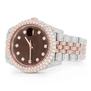 Montre luxueuse en diamant Moissanite à double ton entièrement glacée Montre automatique personnalisée à cadran marron de style Hip Hop pour hommes et femmes - Product Image 3