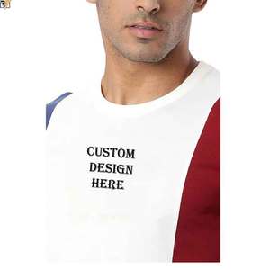 Red royal blue <b>white</b> panel stitch together cotton <b>Tshirts</b> soft bamboo cotton custom GSM 180-320 flat lock stitching - Product Image 4