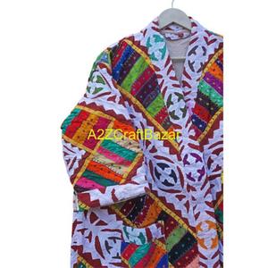 Kimono vintage indien fait main, veste pour femmes, nouveau, manches longues, travail floral, patchwork, anti-rides, séchage rapide, coton - Product Image 2