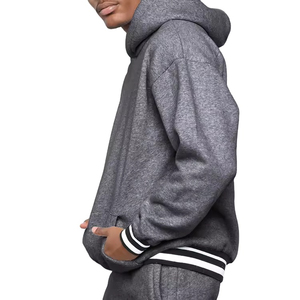 Más tamaño recortado gota hombro pulóver sudaderas con capucha al por mayor de peso pesado francés Terry sudaderas con rayas Rib Cuff y Hem - Product Image 1